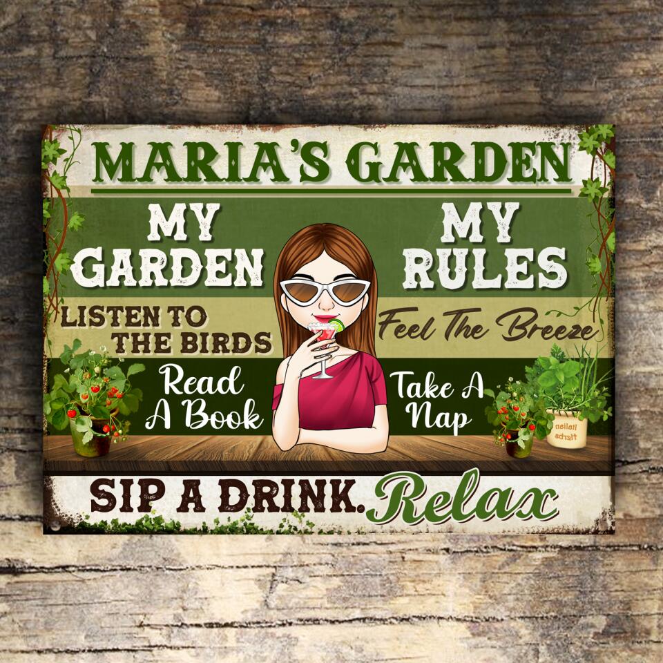 My Garden My Rules Listen To The Birds - Personalized Metal Sign