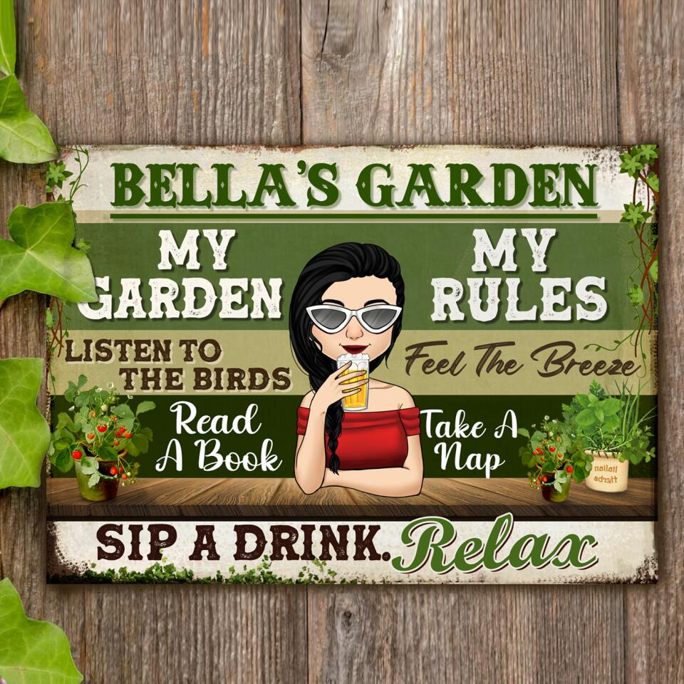My Garden My Rules Listen To The Birds - Personalized Metal Sign