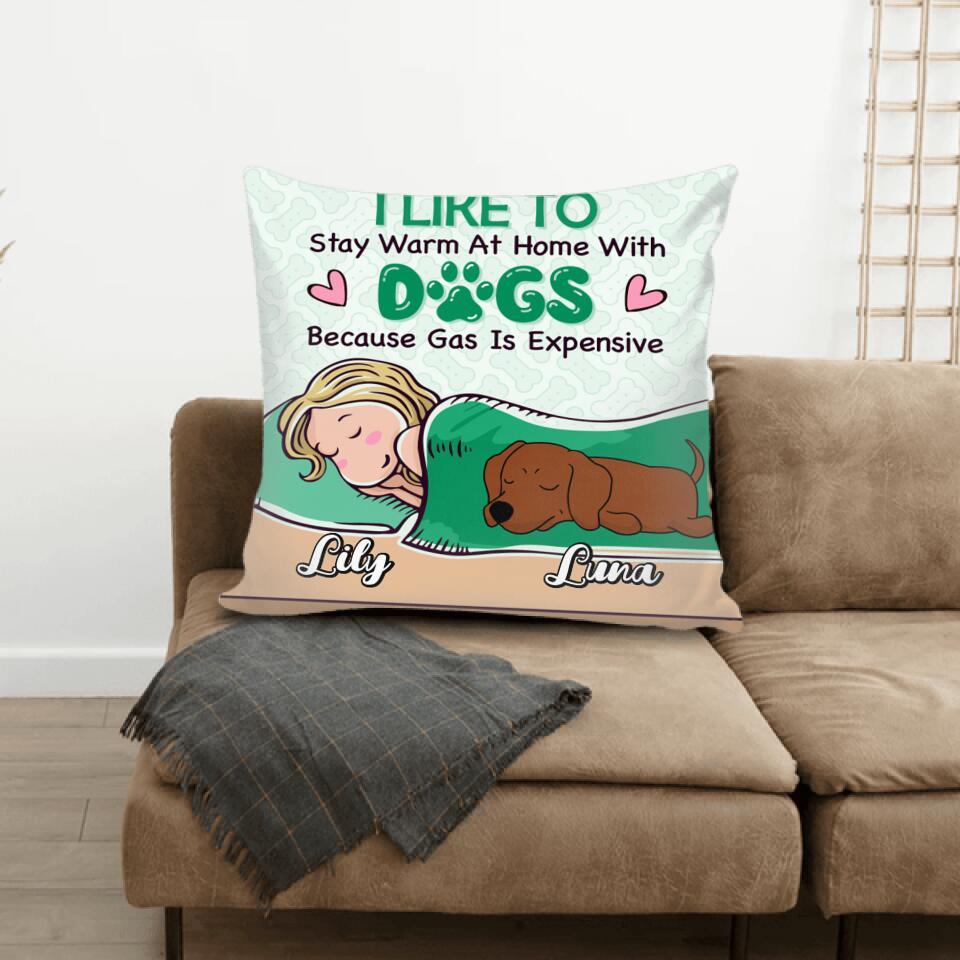 I Like To Stay Warm At Home With Dogs. Because Gas Is Expensive -Personalized Pillow