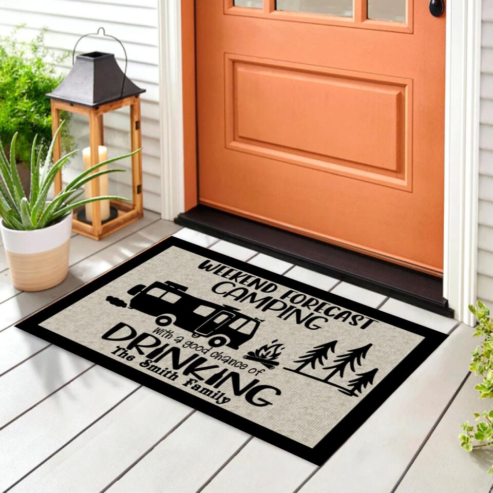 Weekend Forecast, Camping With A Chance Of Drinking - Personalized Doormat
