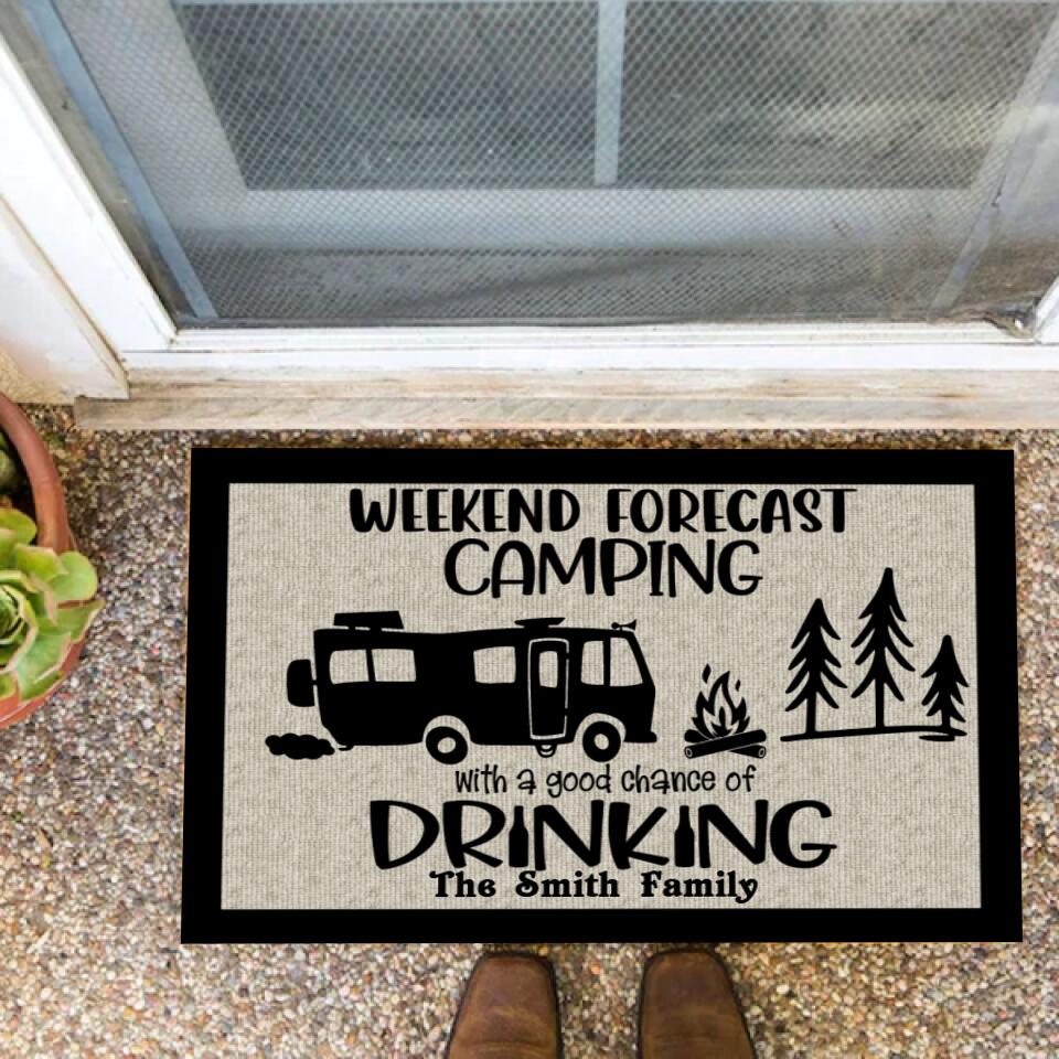 Weekend Forecast, Camping With A Chance Of Drinking - Personalized Doormat