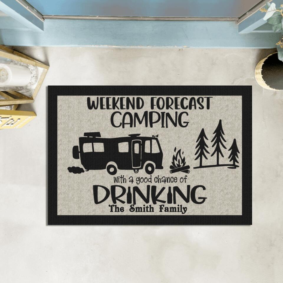 Weekend Forecast, Camping With A Chance Of Drinking - Personalized Doormat