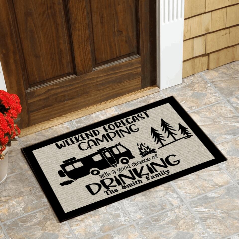 Weekend Forecast, Camping With A Chance Of Drinking - Personalized Doormat