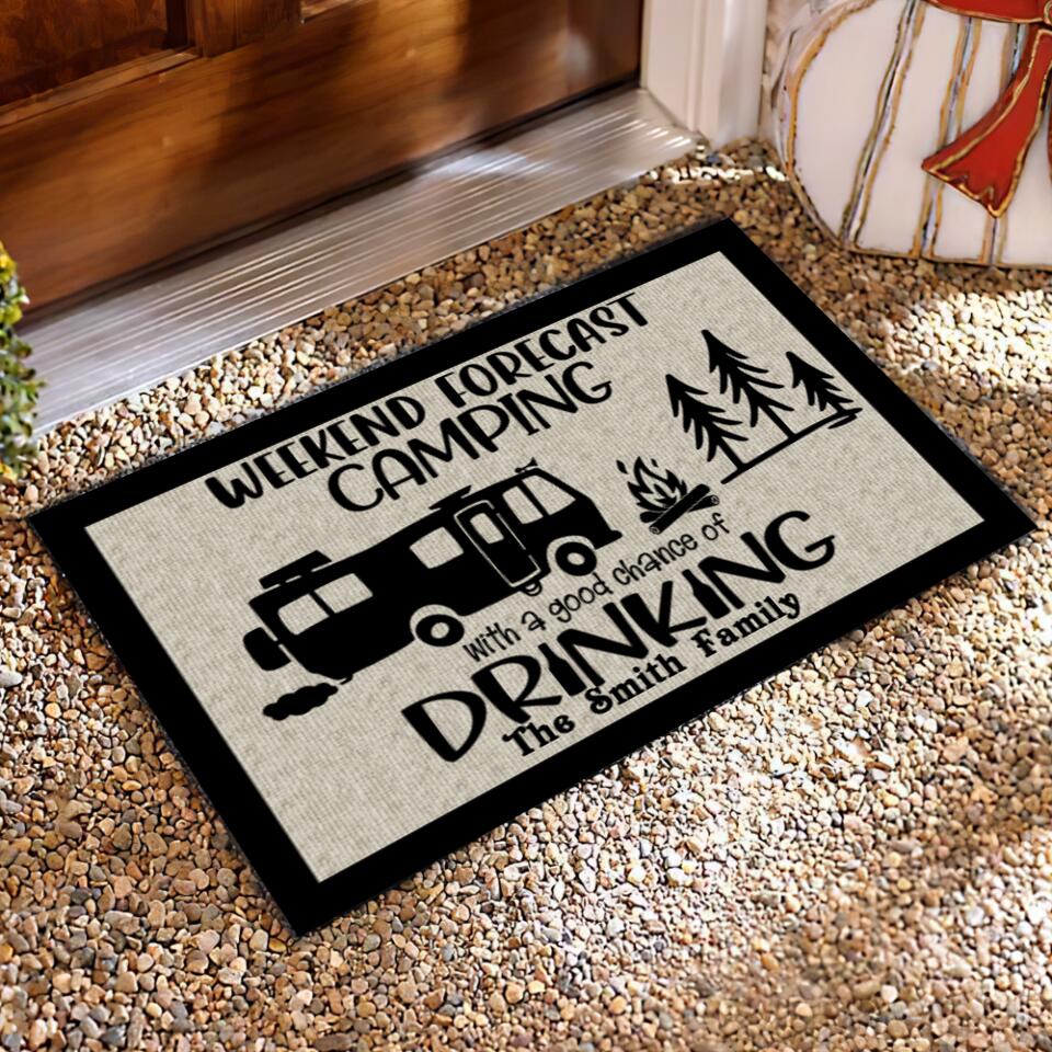 Weekend Forecast, Camping With A Chance Of Drinking - Personalized Doormat