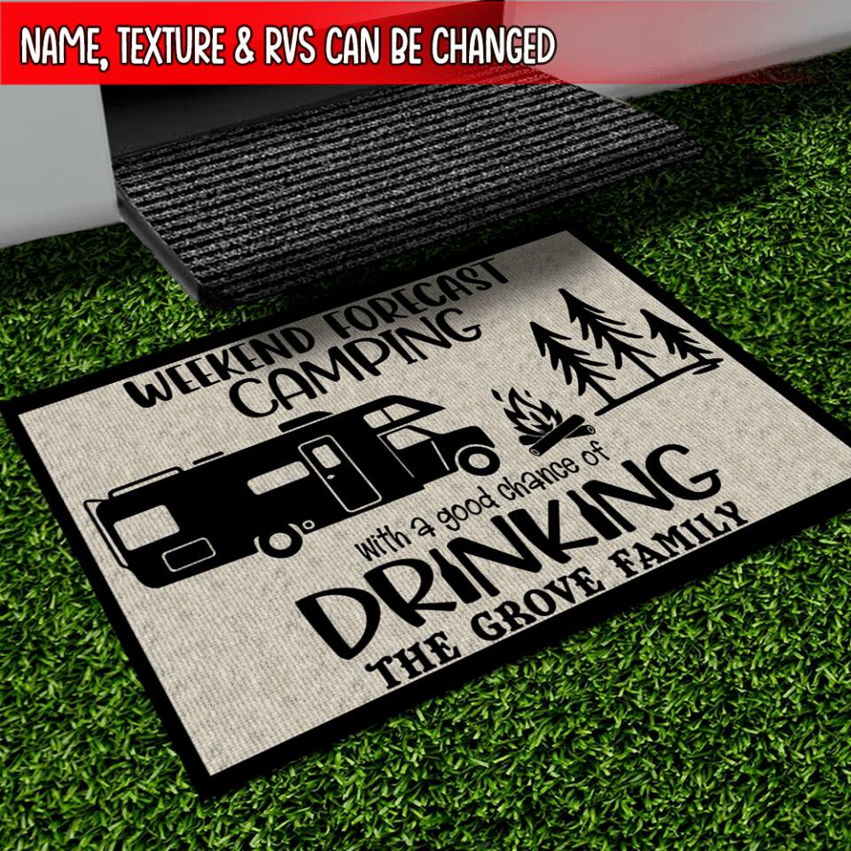 Weekend Forecast, Camping With A Chance Of Drinking - Personalized Doormat