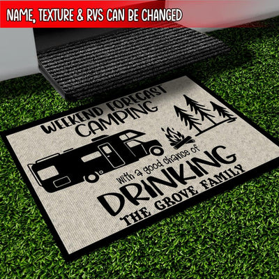 Weekend Forecast, Camping With A Chance Of Drinking - Personalized Doormat