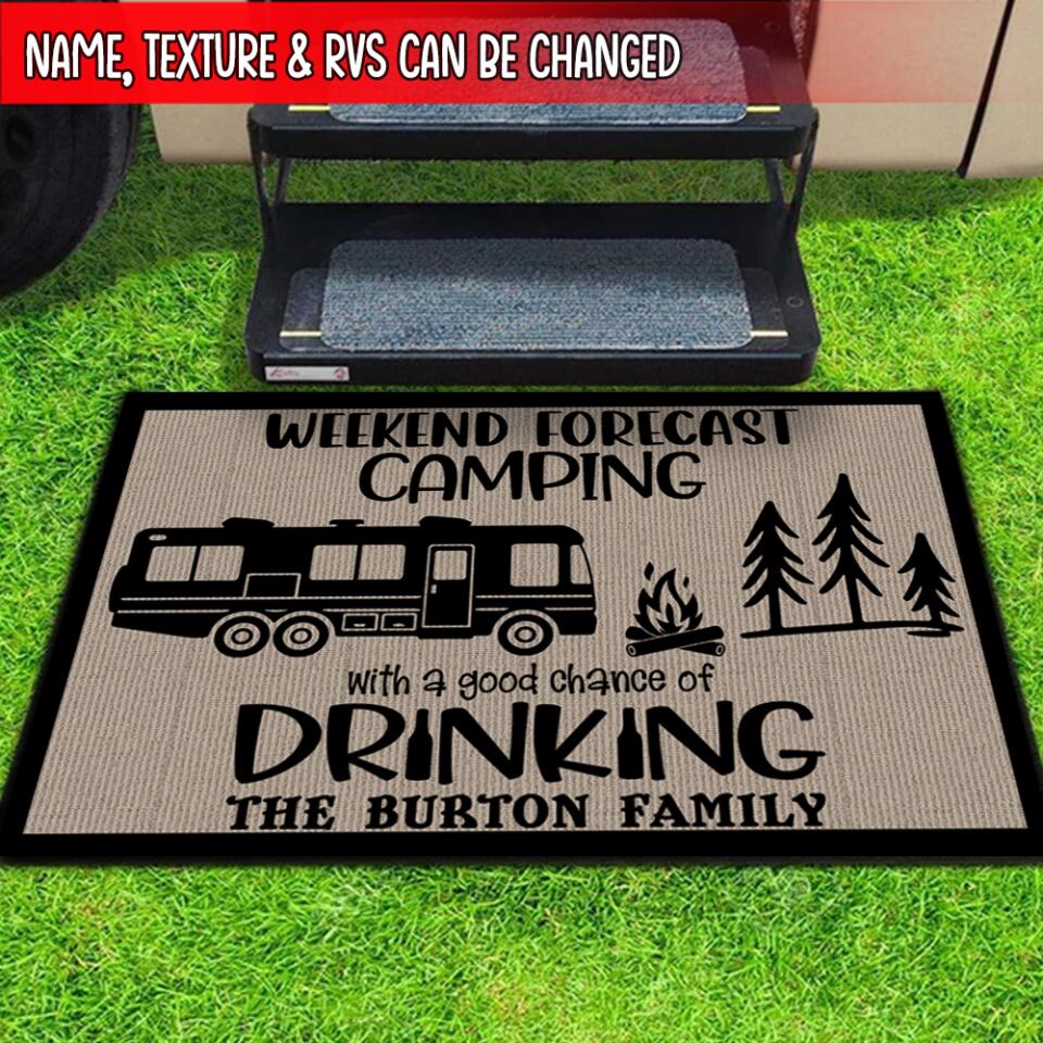 Weekend Forecast, Camping With A Chance Of Drinking - Personalized Doormat