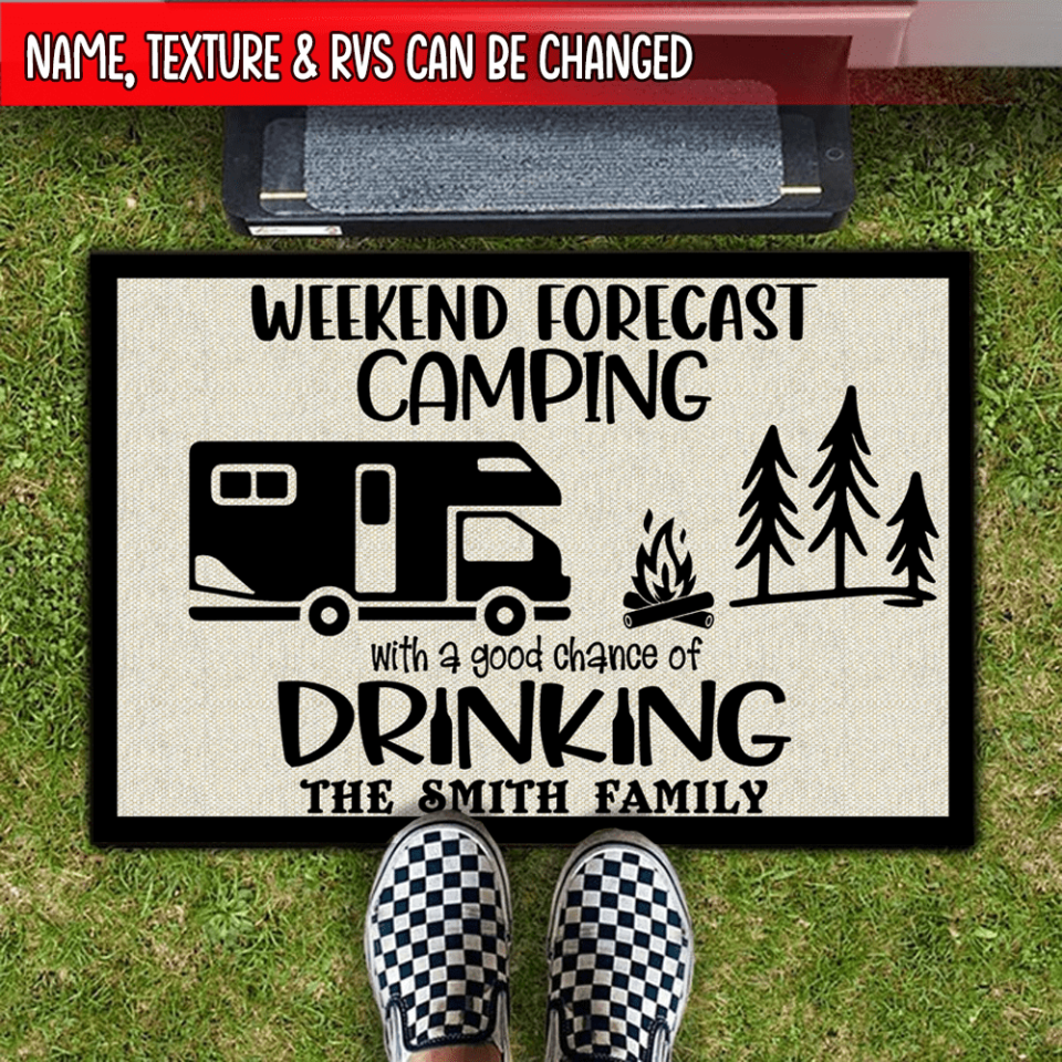 Weekend Forecast, Camping With A Chance Of Drinking - Personalized Doormat