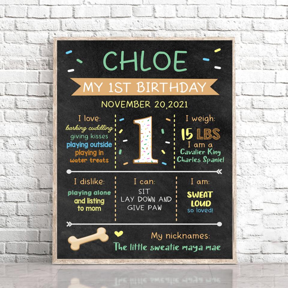 Dog First Birthday Sign, Puppy 1st Birthday Poster, Puppy First Birthday Sign