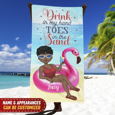 Drink In My Hand Toes In The Sand - Personalized Beach Towel