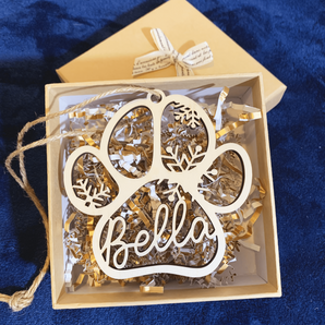 Personalized! Your Dog's Name On A Custom Dog Or Cat Paw Christmas Ornament, Gift For Pet Lovers
