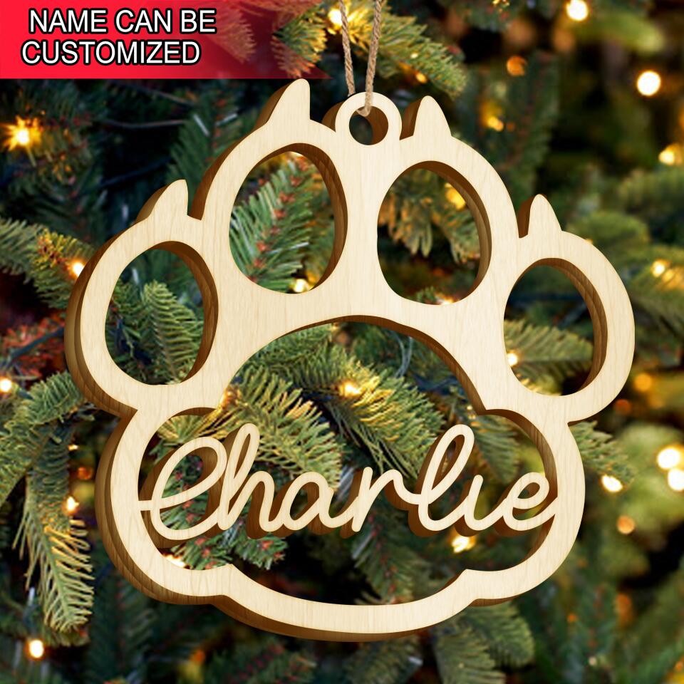 Personalized! Your Dog's Name On A Custom Dog Or Cat Paw Christmas Ornament, Gift For Pet Lovers