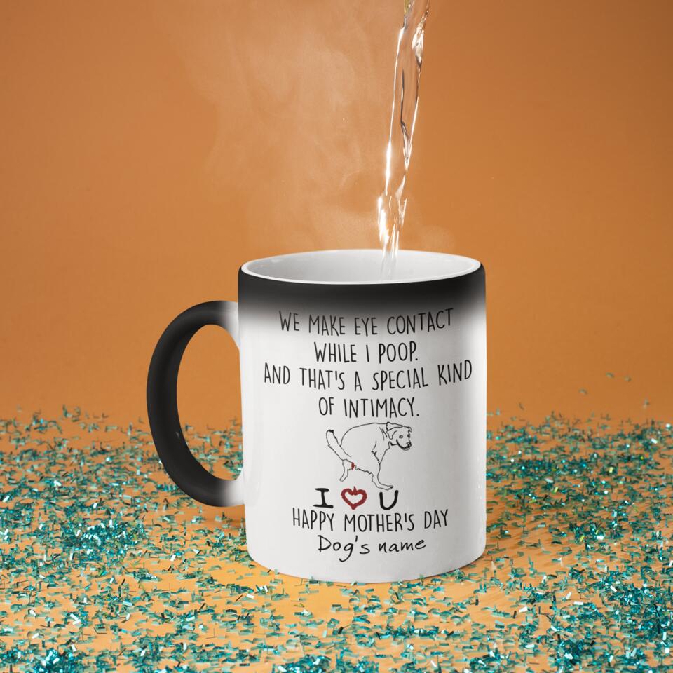 Personalized Pet Mug We Make Eye Contact While I Poop Gift for Dog Lover, Gift For Dog Mom, Colour Changing Custom Dog's Name Coffee Mug