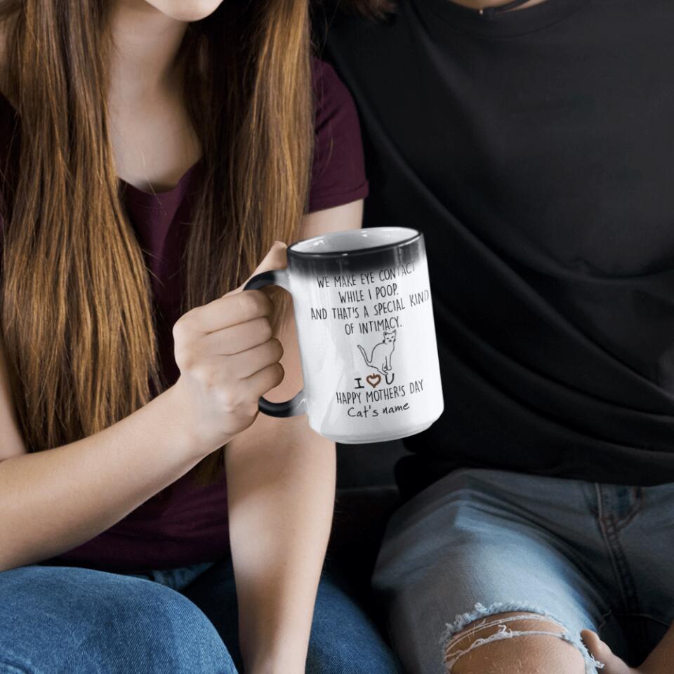 Personalized Pet Mug We Make Eye Contact While I Poop Gift for Dog Lover, Gift For Dog Mom, Colour Changing Custom Dog's Name Coffee Mug