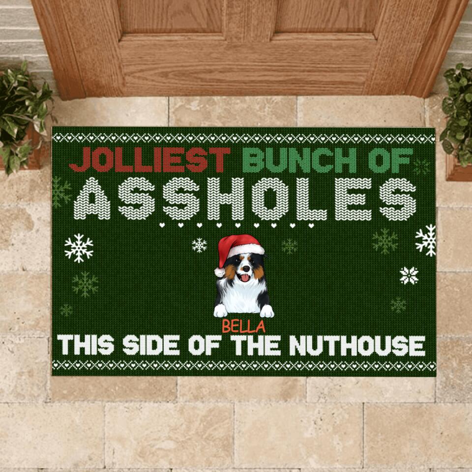 Jolliest Bunch of A**holes This Side of the Nuthouse - Personalized Christmas Doormat