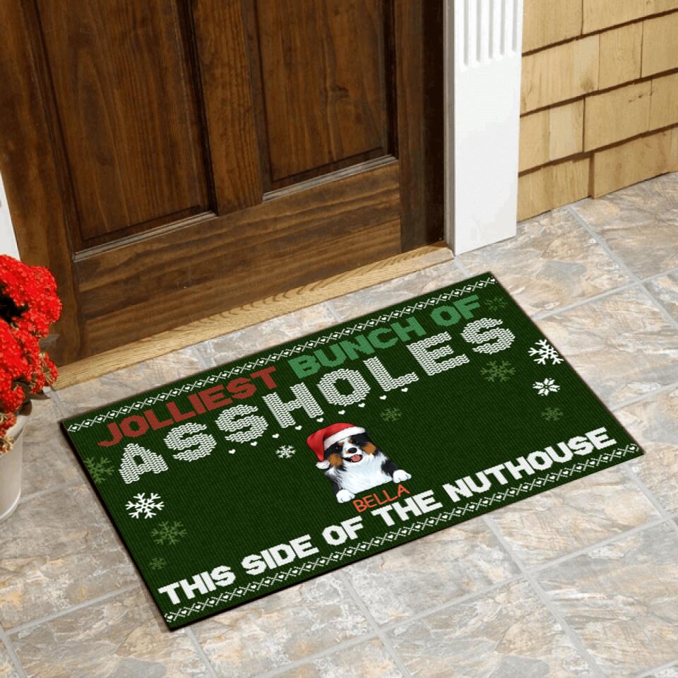 Jolliest Bunch of A**holes This Side of the Nuthouse - Personalized Christmas Doormat