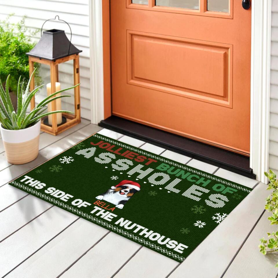 Jolliest Bunch of A**holes This Side of the Nuthouse - Personalized Christmas Doormat