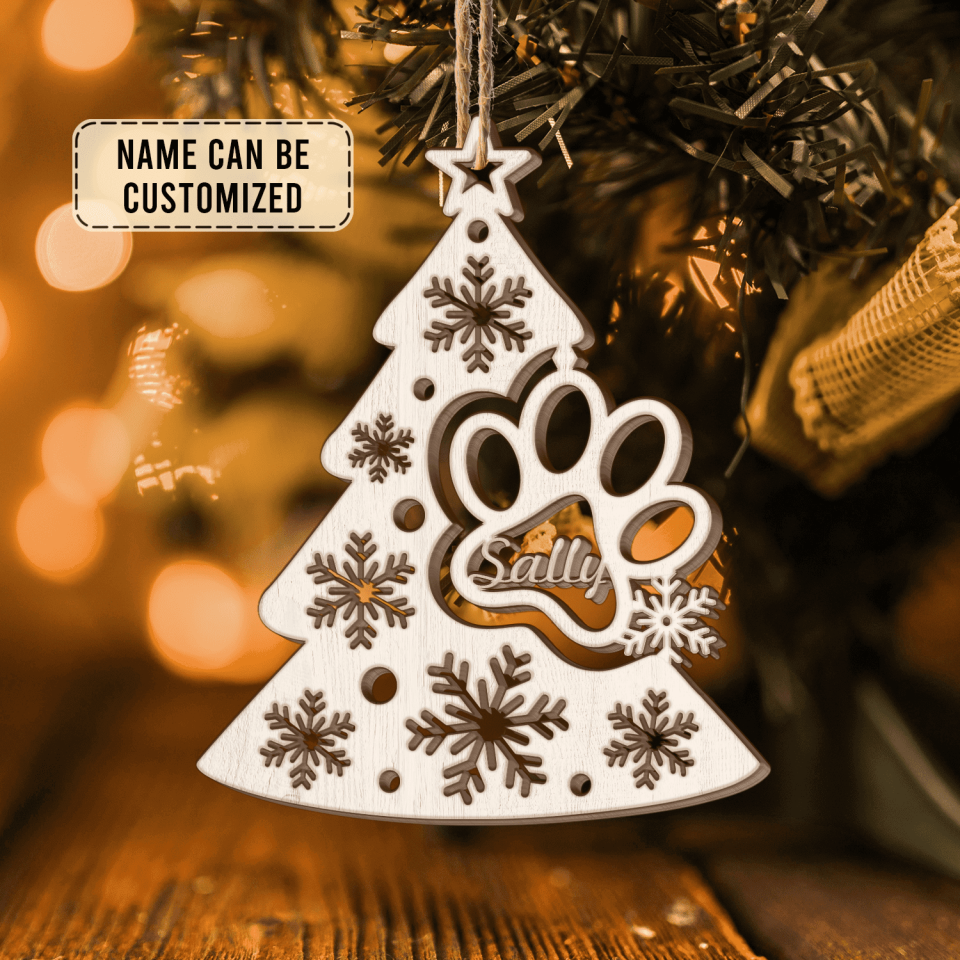 PERSONALIZED CHRISTMAS TREE DOG PAW WOODEN ORNAMENT, BEST IDEAS DECORATION FOR DOG LOVERS