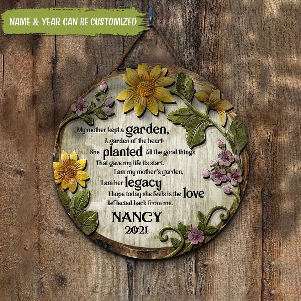 My Mother Kept A Garden, A Garden Of The Heart - Personalized Door Sign