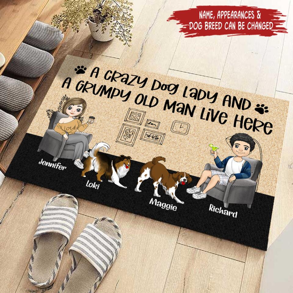 A Crazy Dog Lady And A Grumpy Old Man Live Here - Personalized Doormat