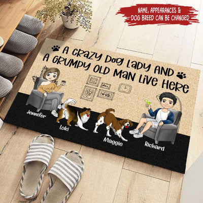 A Crazy Dog Lady And A Grumpy Old Man Live Here - Personalized Doormat