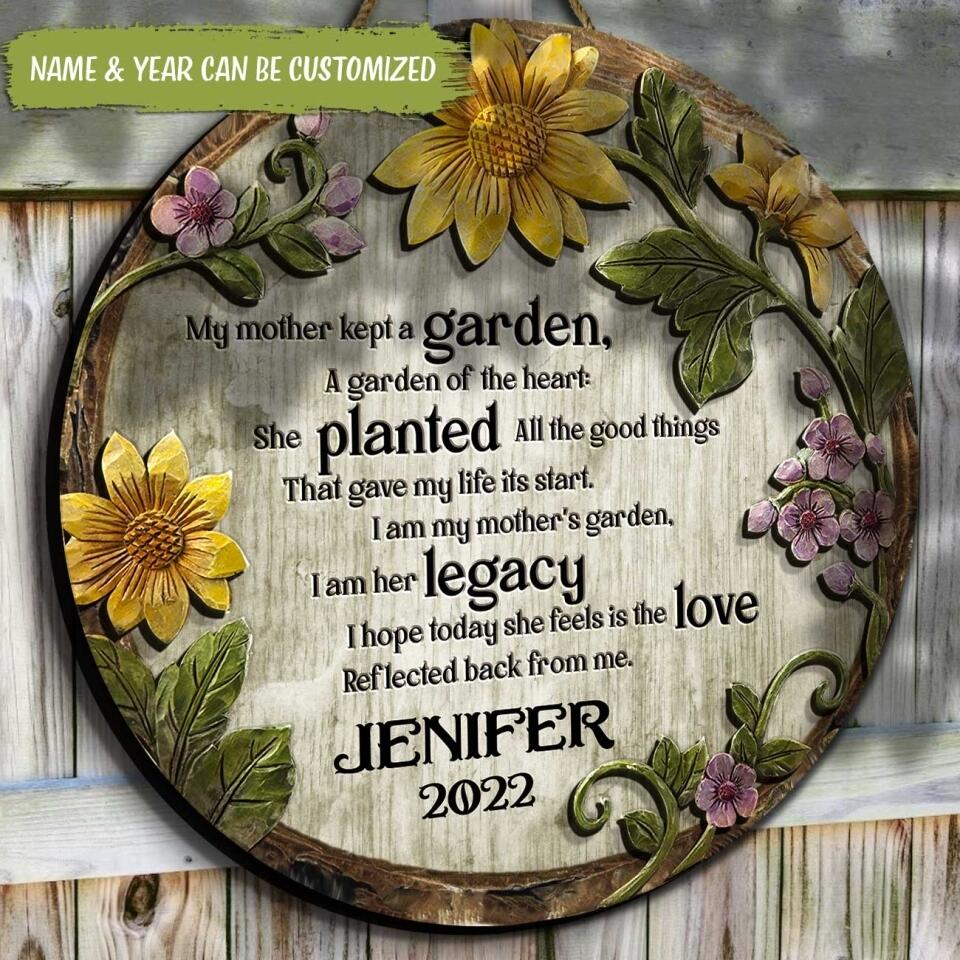 My Mother Kept A Garden, A Garden Of The Heart - Personalized Door Sign
