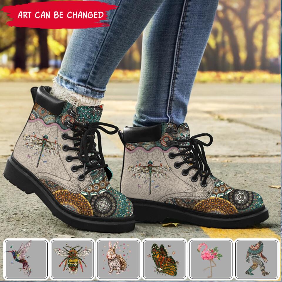 Love Mandala Style Personalized All-Season Boots, Custom Boots Leather Best Gift For Hippie Lovers, For Campers