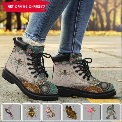 Love Mandala Style Personalized All-Season Boots, Custom Boots Leather Best Gift For Hippie Lovers, For Campers