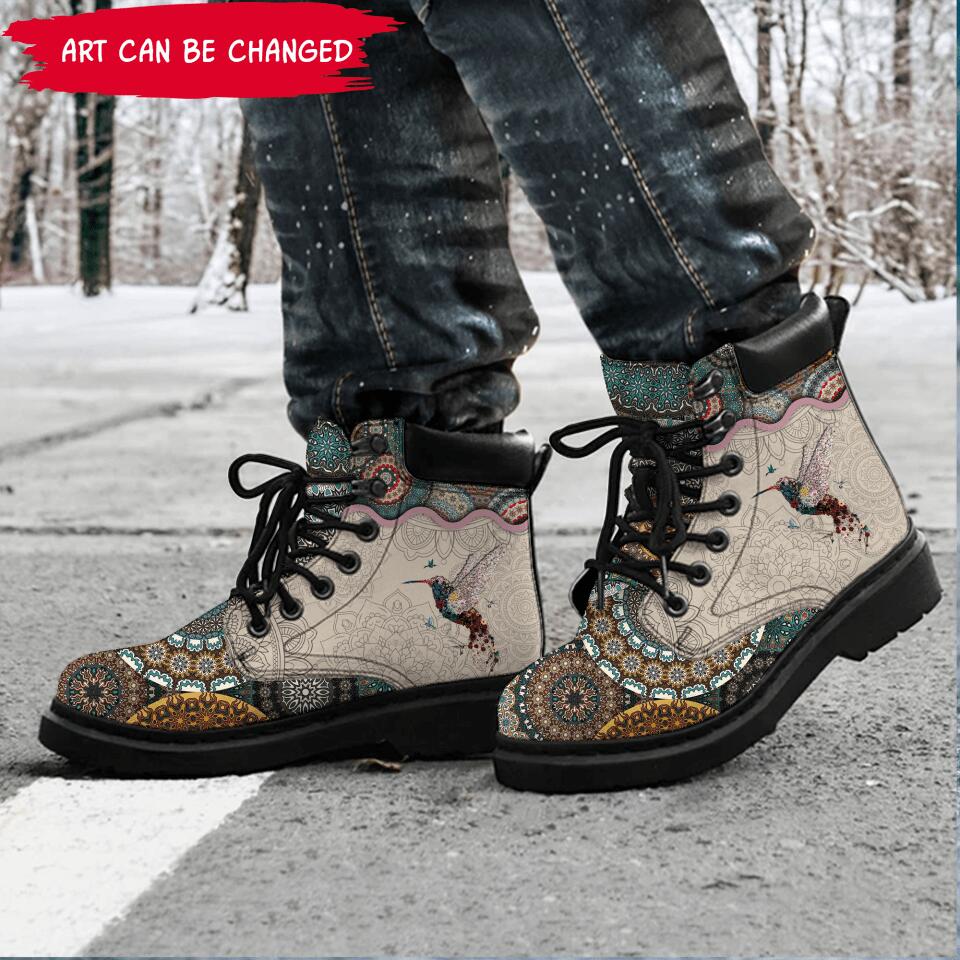 Love Mandala Style Personalized All-Season Boots, Custom Boots Leather Best Gift For Hippie Lovers, For Campers