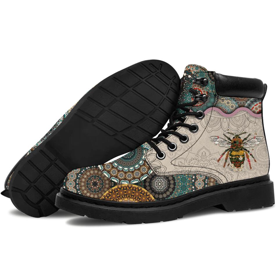Love Mandala Style Personalized All-Season Boots, Custom Boots Leather Best Gift For Hippie Lovers, For Campers