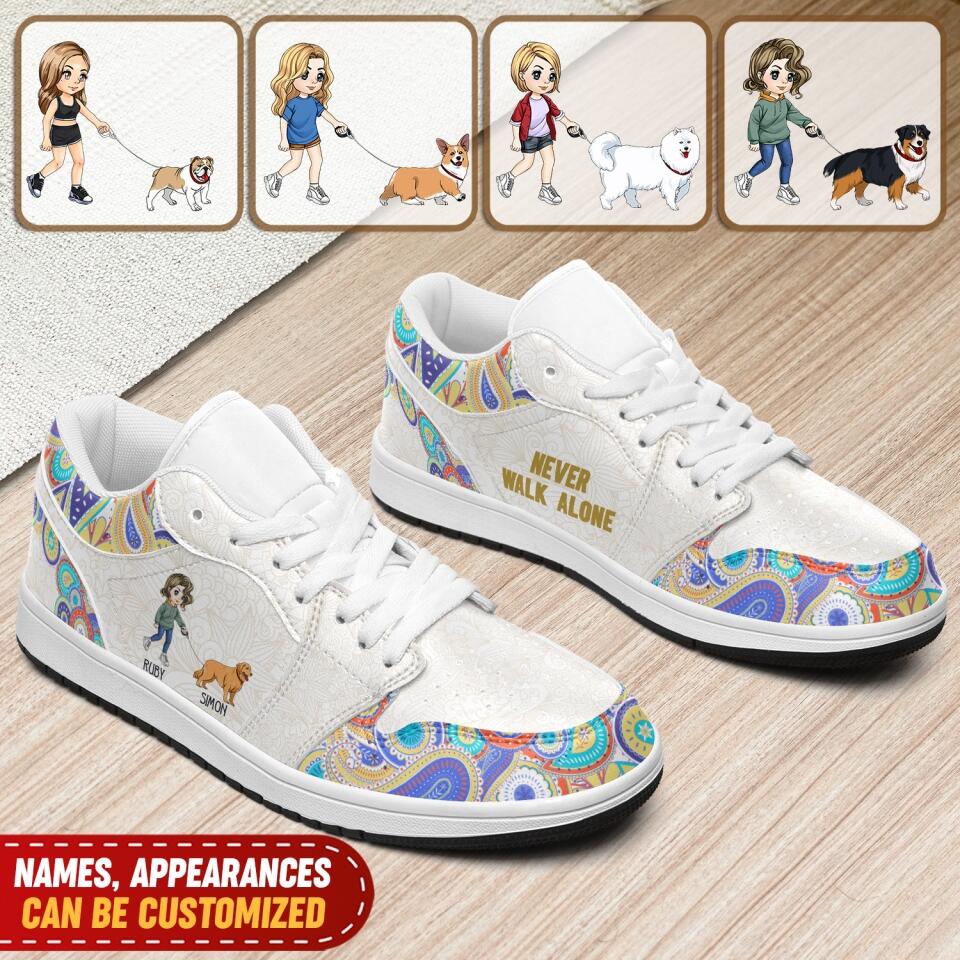 Never Walk Alone - Personalized Low Top Leather Shoes, Gift For Pet Lovers
