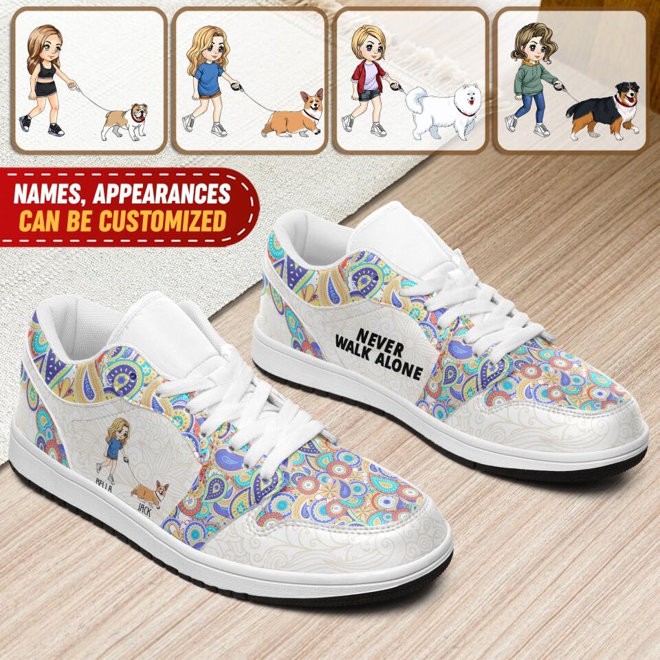 Never Walk Alone - Personalized Low Top Leather Shoes, Gift For Pet Lovers