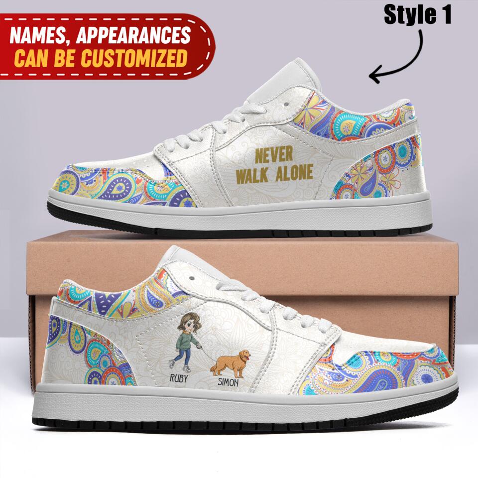 Never Walk Alone - Personalized Low Top Leather Shoes, Gift For Pet Lovers