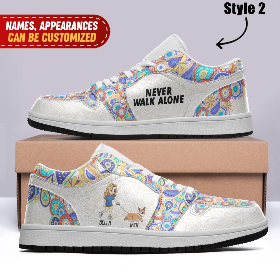 Never Walk Alone - Personalized Low Top Leather Shoes, Gift For Pet Lovers