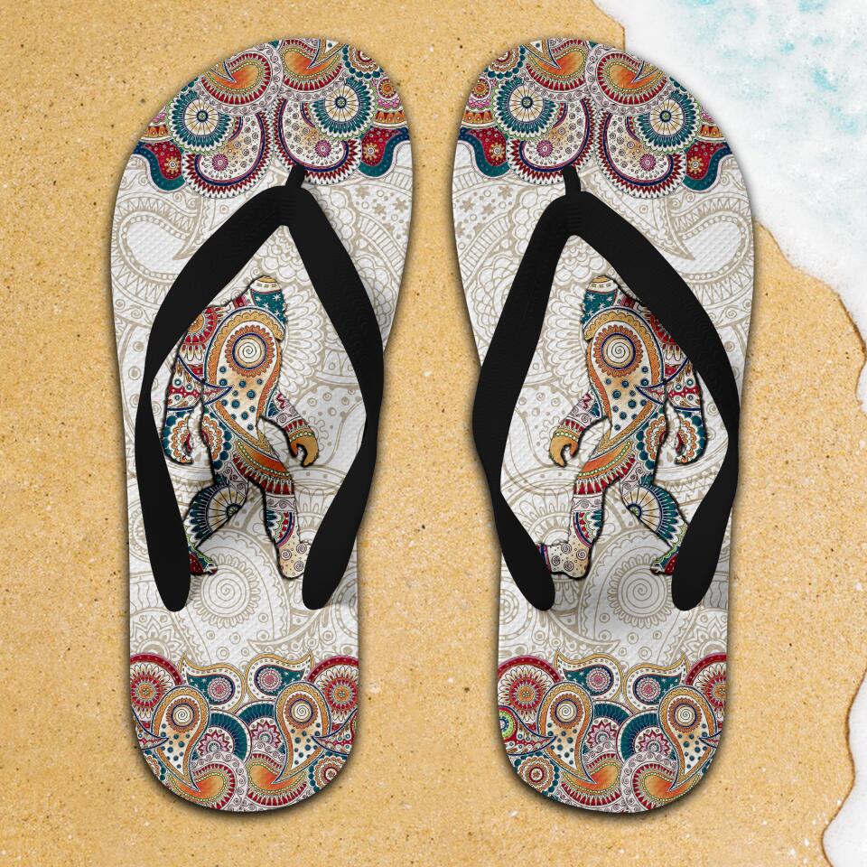 Bigfoot Mandala Style - Gift For Camper, Hippie Mandala Flip Flops