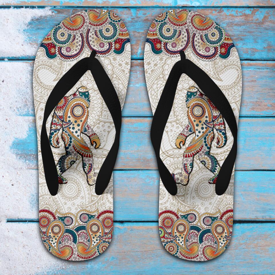 Bigfoot Mandala Style - Gift For Camper, Hippie Mandala Flip Flops