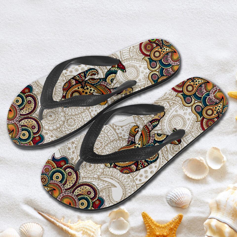 Bigfoot Mandala Style - Gift For Camper, Hippie Mandala Flip Flops