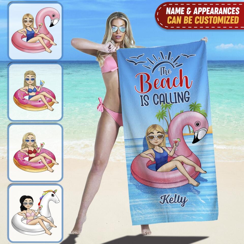The Beach Is Calling -Personalized Beach Towel