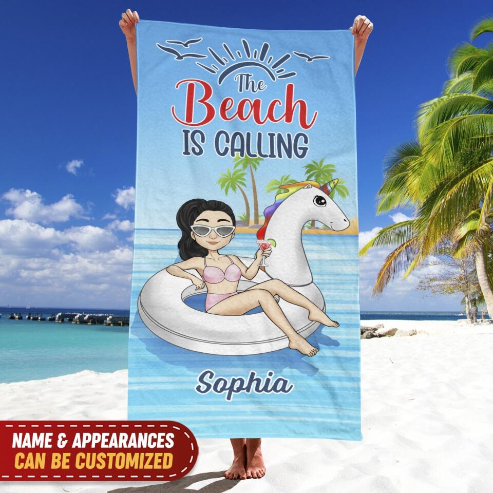 The Beach Is Calling -Personalized Beach Towel