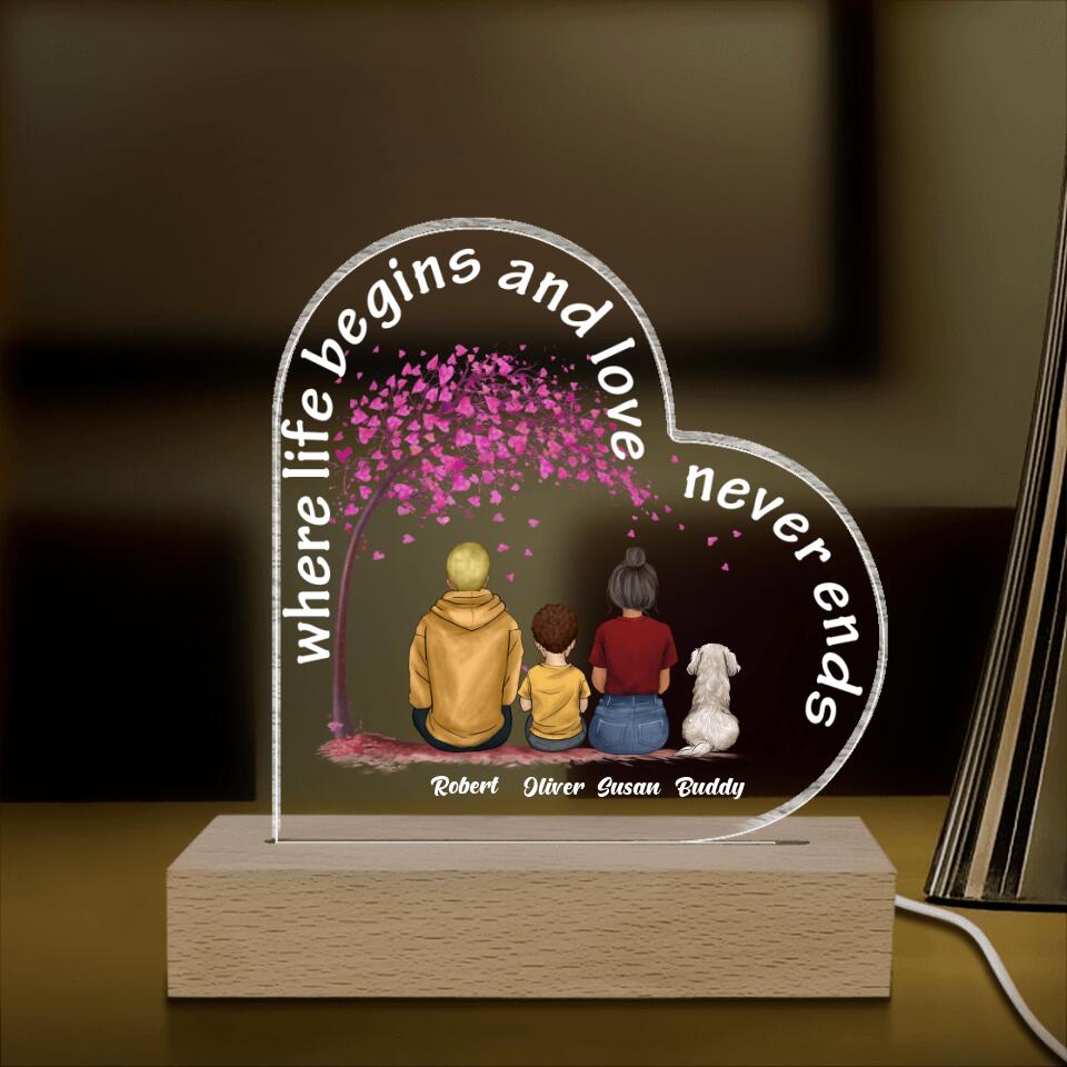 Where Life Begins And Love Never Ends - Personalized Acrylic Lamp