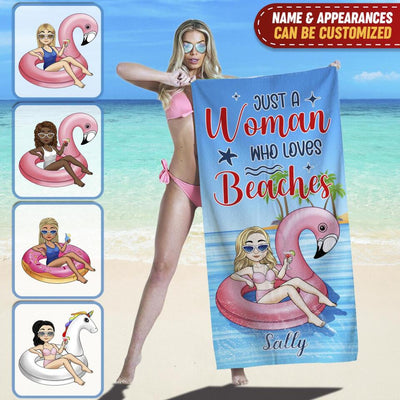 Just A Women Who Love Beaches - Personalized Beach Towel
