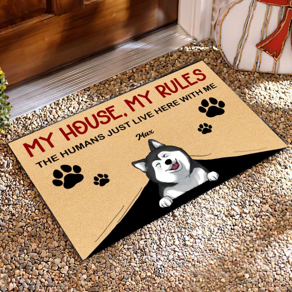 Our House, Our Rules. The Human Just Live Here With Us - Personalized Doormat