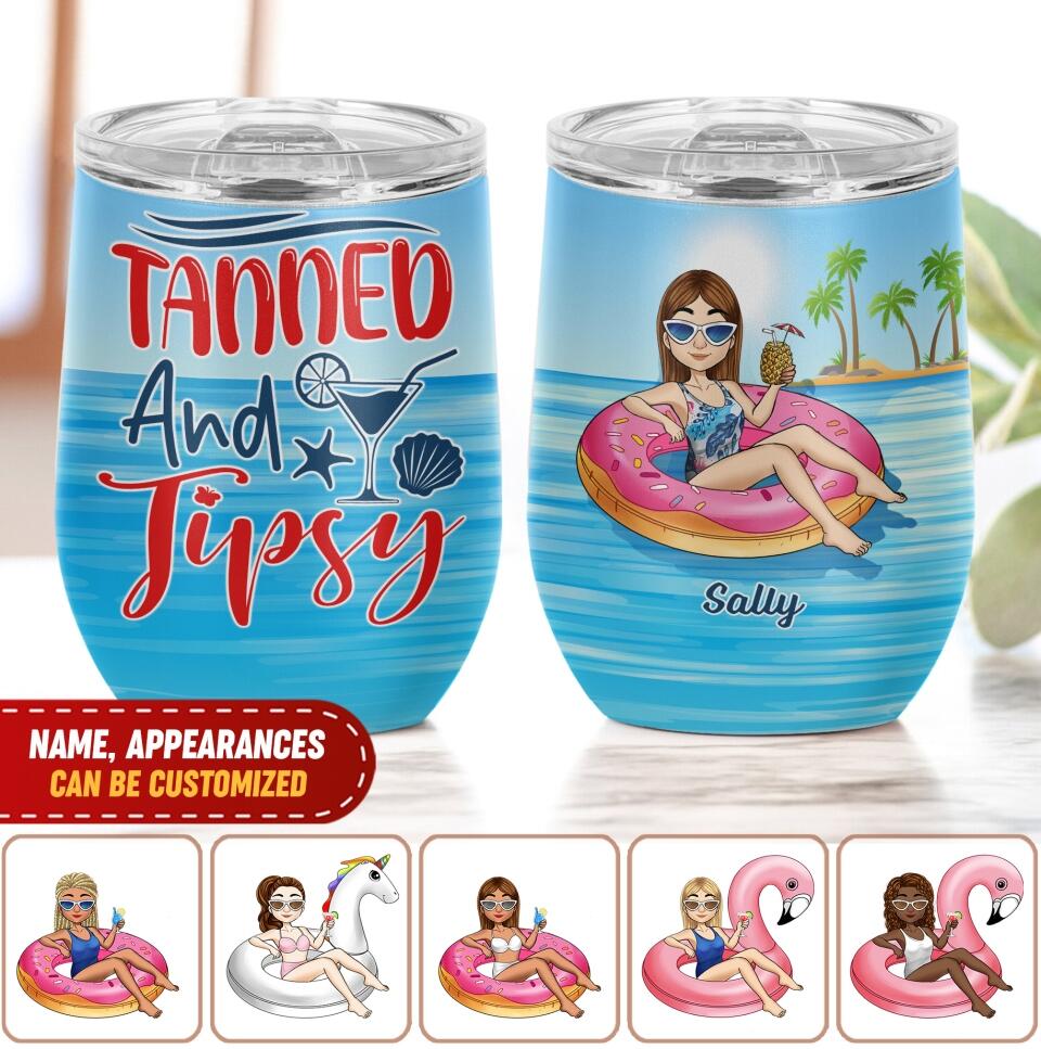 Tanned And Tipsy - Personalized Wine Tumbler