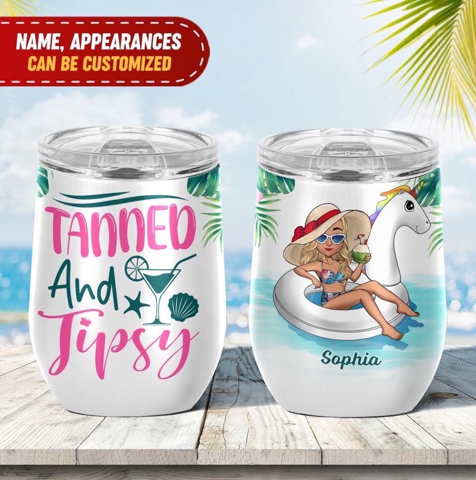 Tanned And Tipsy - Personalized Wine Tumbler
