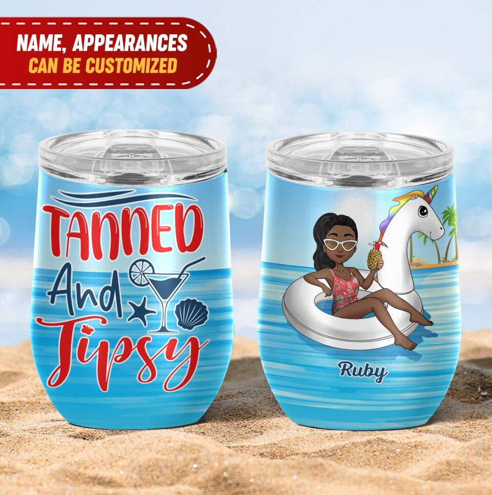 Tanned And Tipsy - Personalized Wine Tumbler