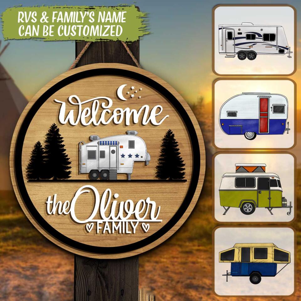 Welcome to family Camping - Personalized Door Sign