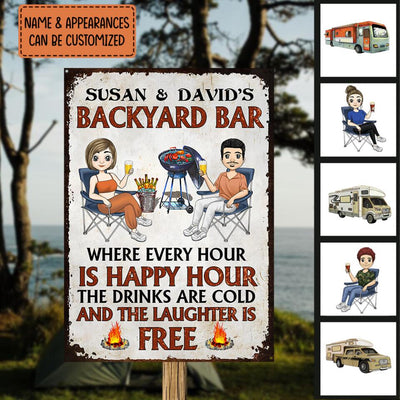 Welcome To Our Backyard Bar. Where Every Hour Is Happy Hour - Personalized Metal Sign