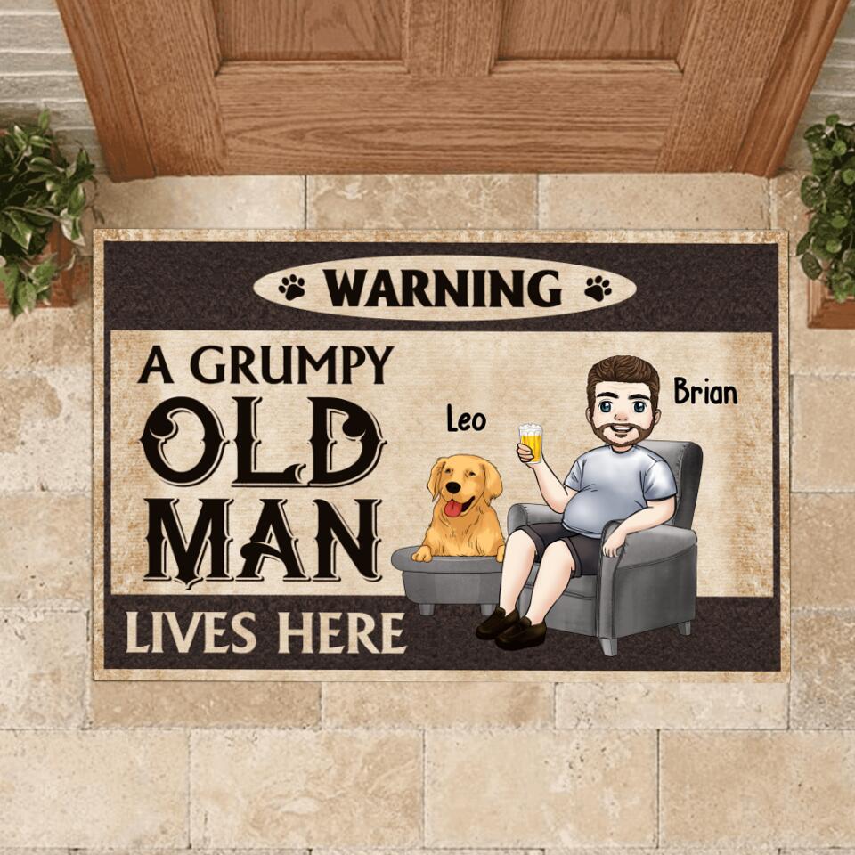 Warning A Grumpy Old Man Lives - Personalized Doormat, Gift For Dad