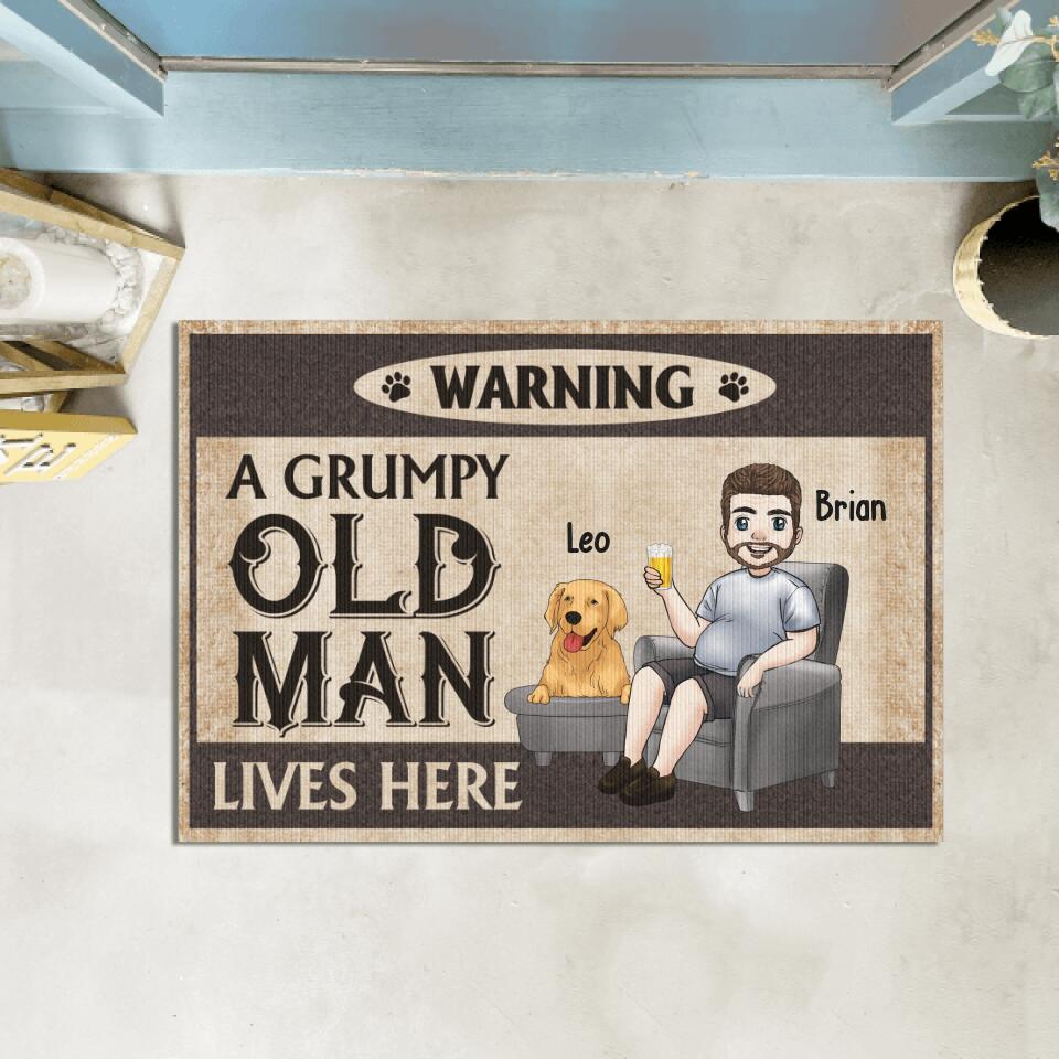 Warning A Grumpy Old Man Lives - Personalized Doormat, Gift For Dad