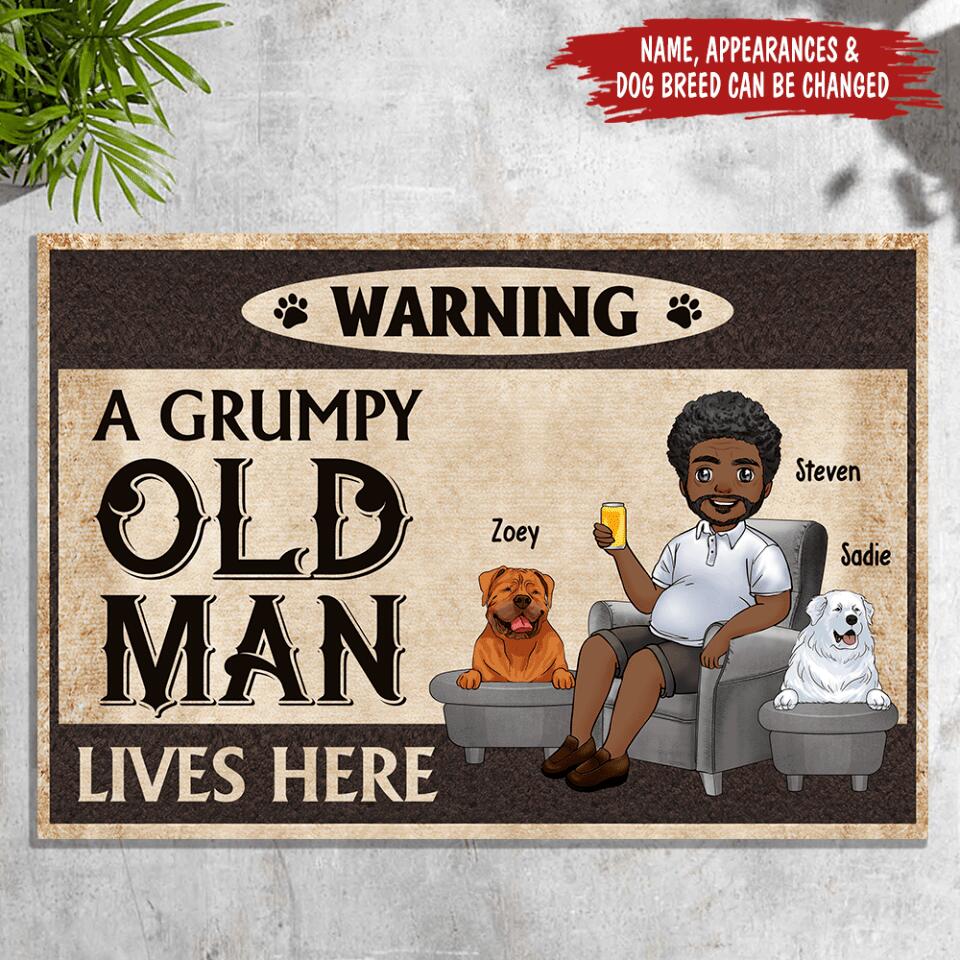 Warning A Grumpy Old Man Lives - Personalized Doormat, Gift For Dad